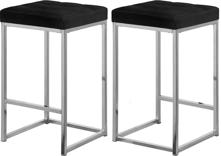 Meridian Furniture - Nicola Velvet Counter Stool Set Of 2 In Black - 904Black-C - ATL FURNITURE