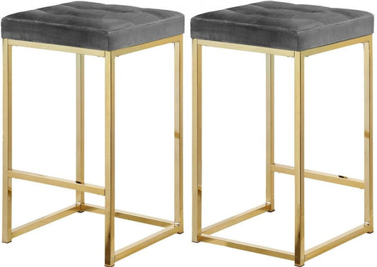 Meridian Furniture - Nicola Velvet Counter Stool Set Of 2 In Grey - 906Grey-C - ATL FURNITURE