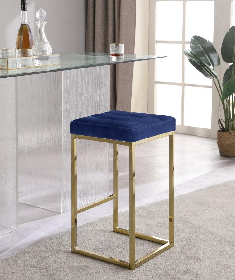 Meridian Furniture - Nicola Velvet Counter Stool Set Of 2 In Navy - 906Navy-C - ATL FURNITURE