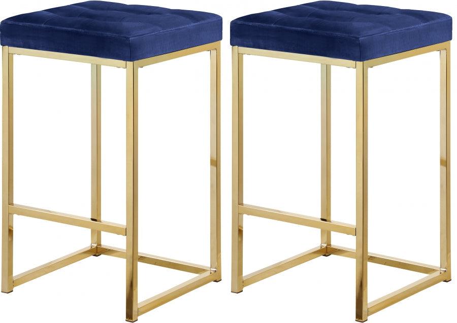 Meridian Furniture - Nicola Velvet Counter Stool Set Of 2 In Navy - 906Navy-C - ATL FURNITURE