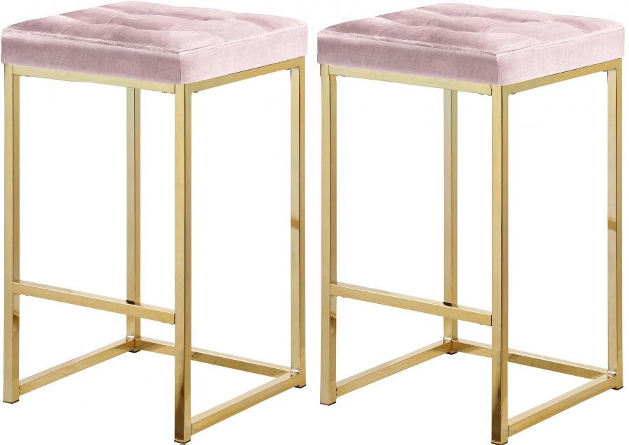 Meridian Furniture - Nicola Velvet Counter Stool Set Of 2 In Pink - 906Pink-C - ATL FURNITURE