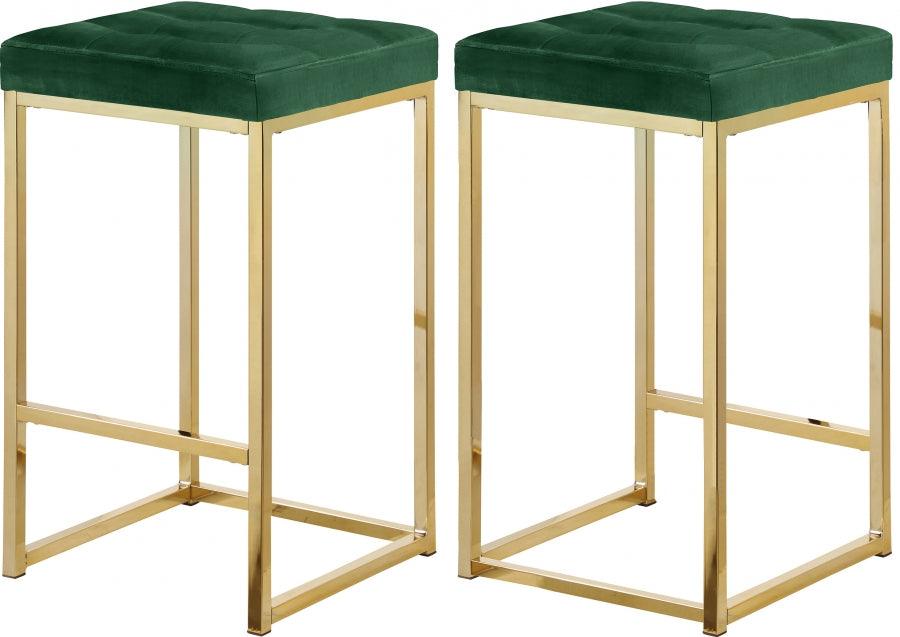 Meridian Furniture - Nicola Velvet Counter Stool Set Of 2 In Green - 906Green-C - ATL FURNITURE