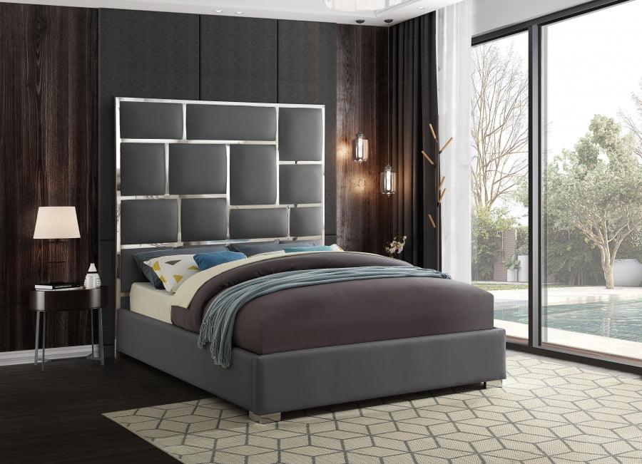 Milan Faux Leather Queen Bed In Grey - ATL FURNITURE