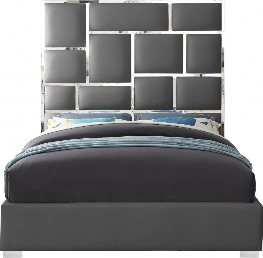 Milan Faux Leather Queen Bed In Grey - ATL FURNITURE