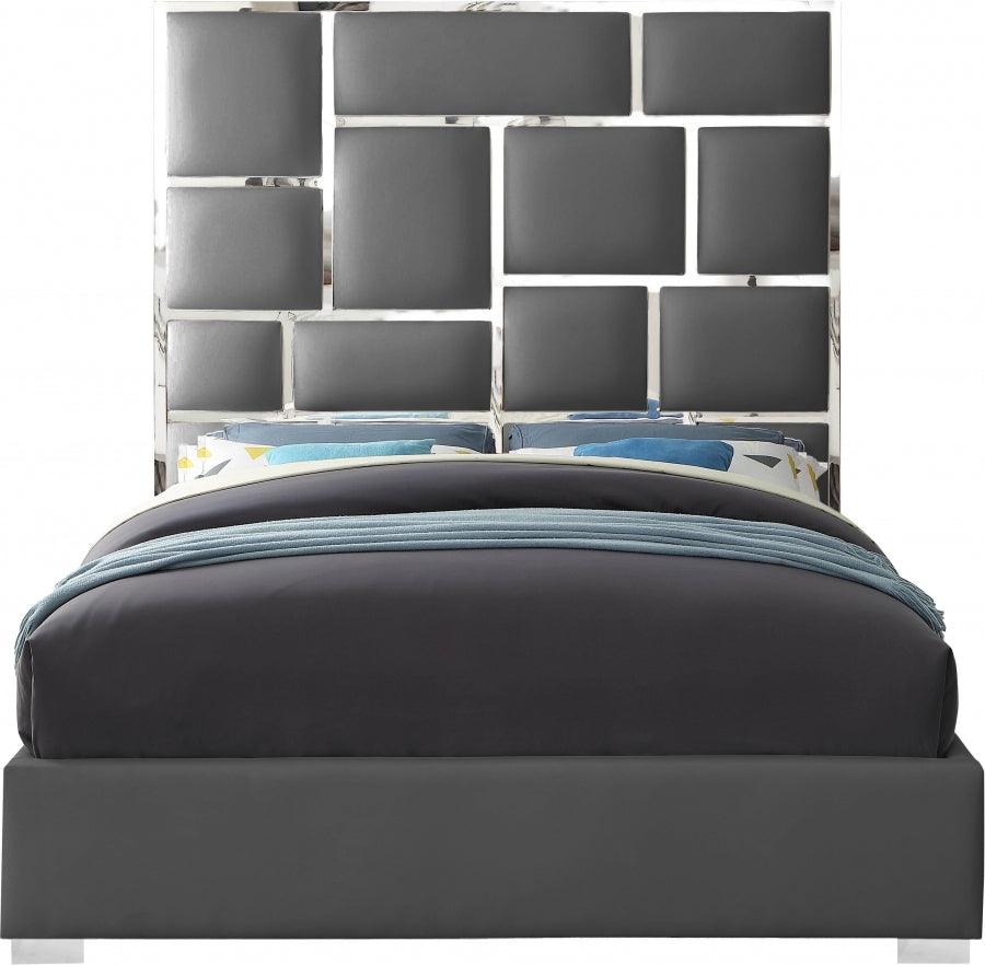 Milan Faux Leather King Bed In Grey - ATL FURNITURE