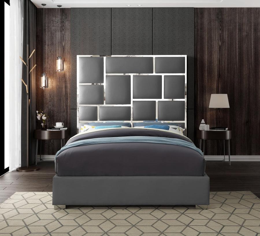 Milan Faux Leather Queen Bed In Grey - ATL FURNITURE