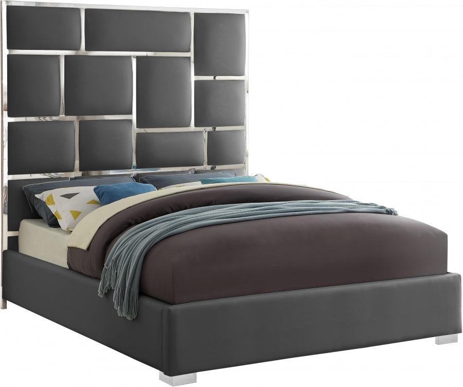 Milan Faux Leather Queen Bed In Grey - ATL FURNITURE