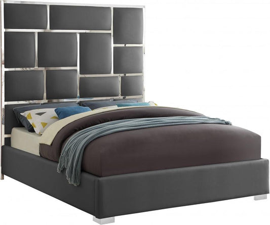 Milan Faux Leather King Bed In Grey - ATL FURNITURE