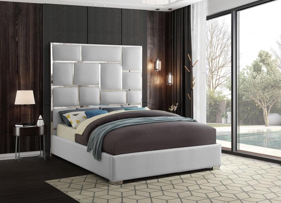 Milan Faux Leather Queen Bed In White - ATL FURNITURE