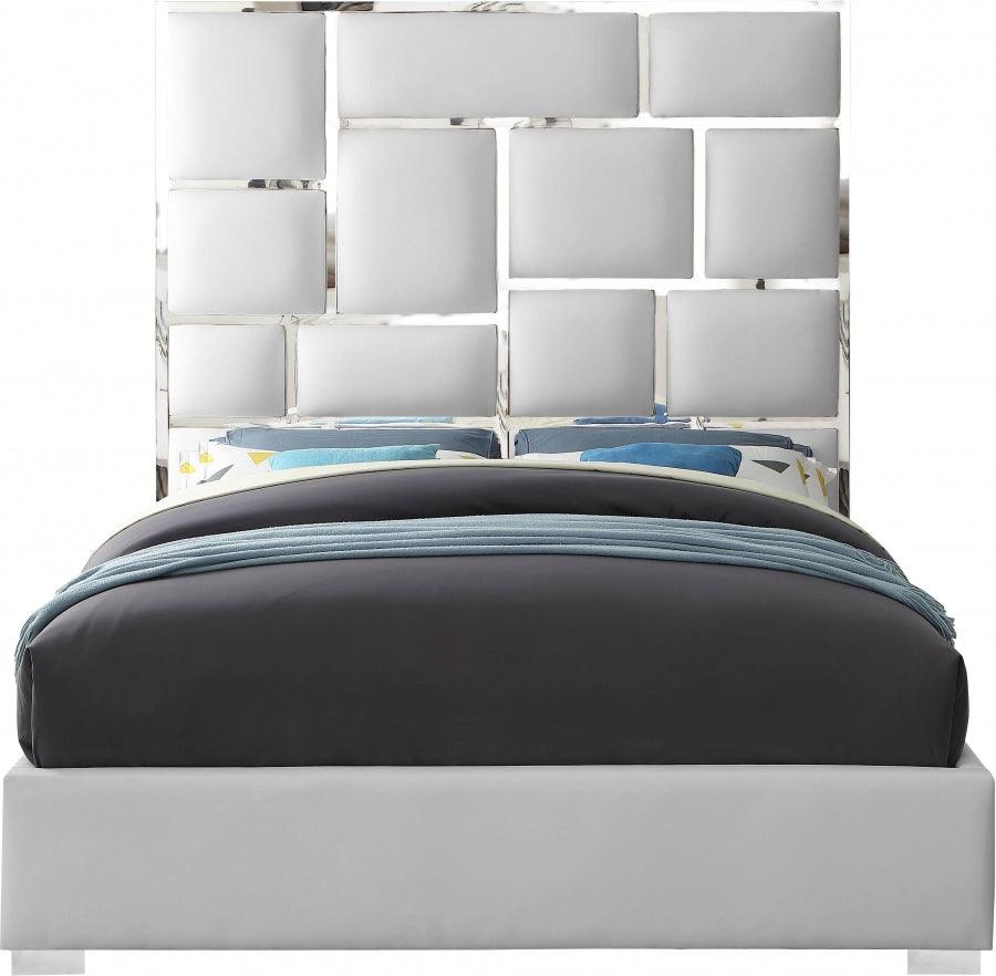 Milan Faux Leather Queen Bed In White - ATL FURNITURE