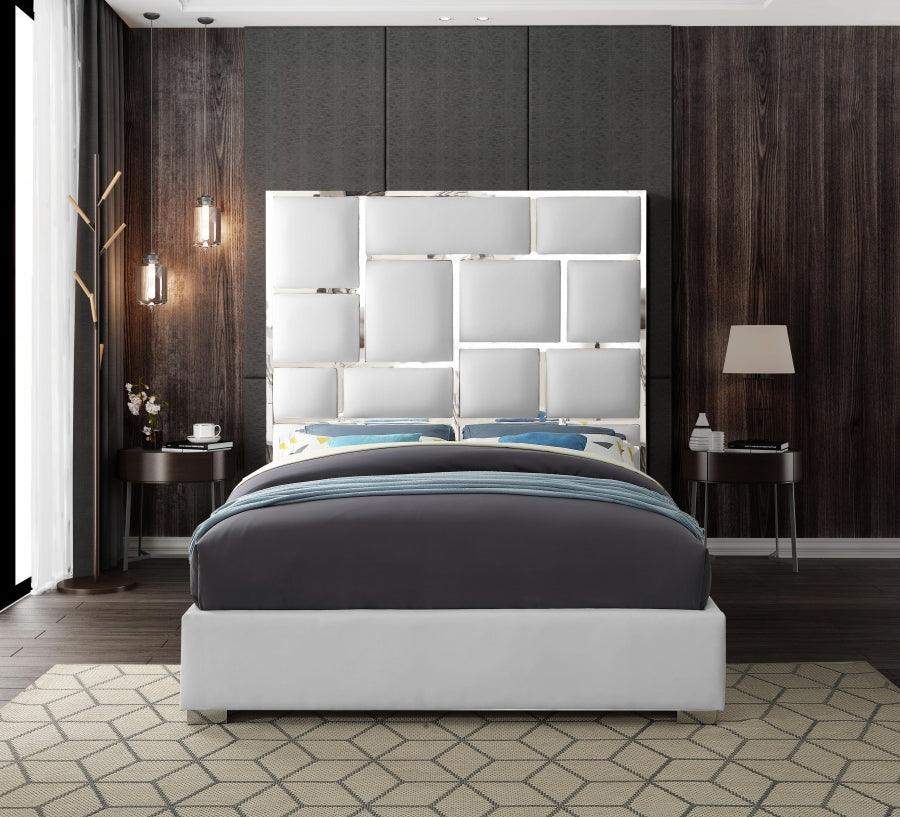 Milan Faux Leather Queen Bed In White - ATL FURNITURE