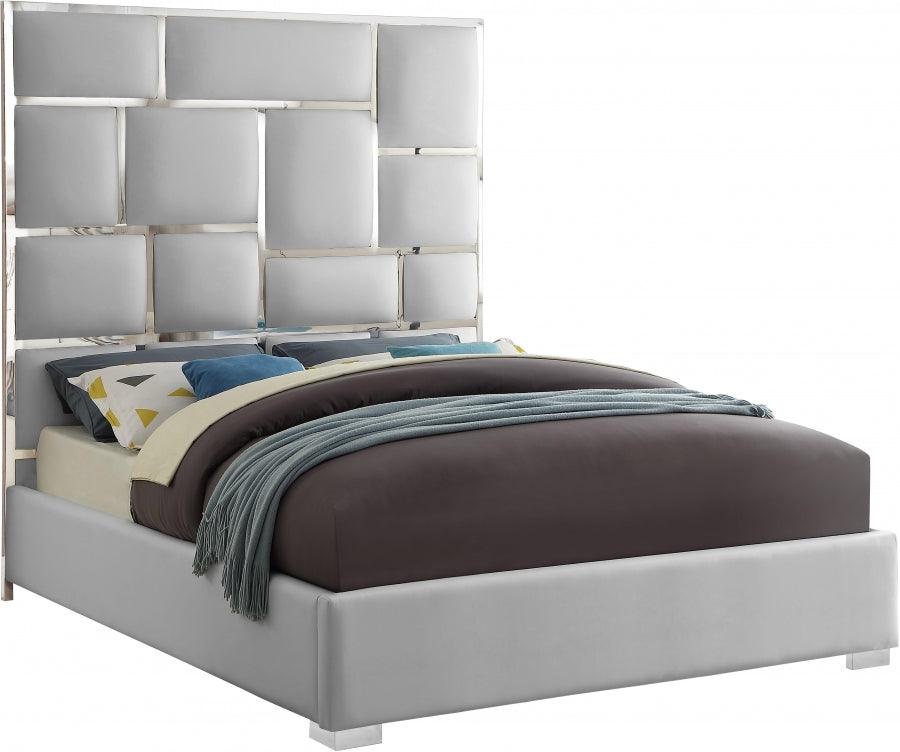 Milan Faux Leather Queen Bed In White - ATL FURNITURE