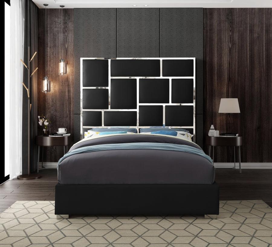 Milan Faux Leather Queen Bed In Black - ATL FURNITURE