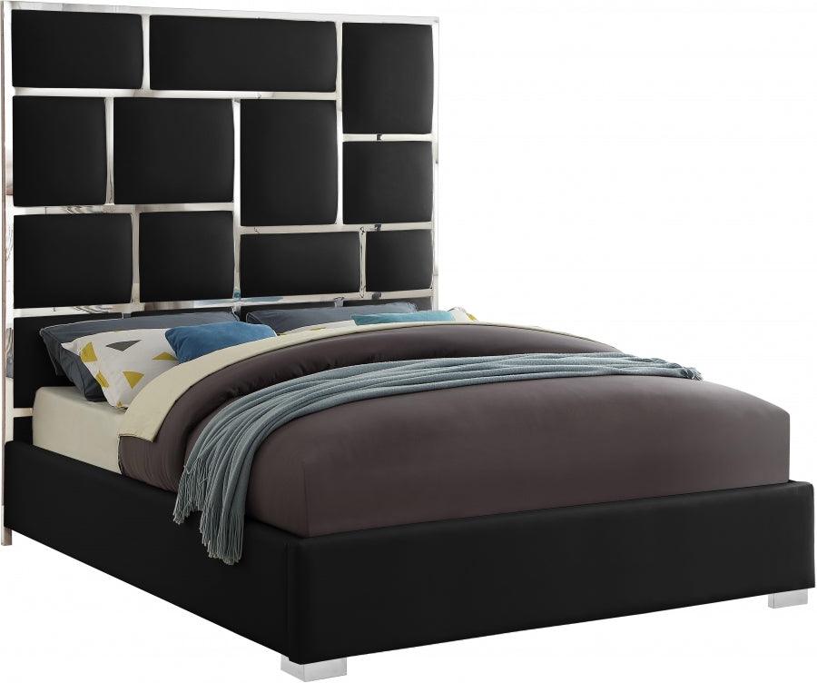 Milan Faux Leather Queen Bed In Black - ATL FURNITURE