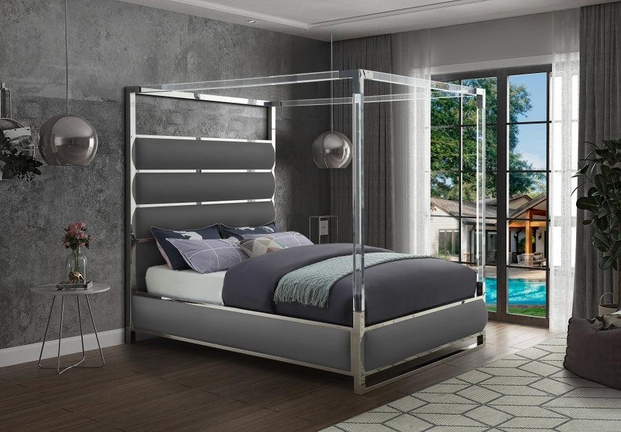 Meridian Furniture - Encore Faux Leather Queen Bed In Grey - Encoregrey-Q - ATL FURNITURE