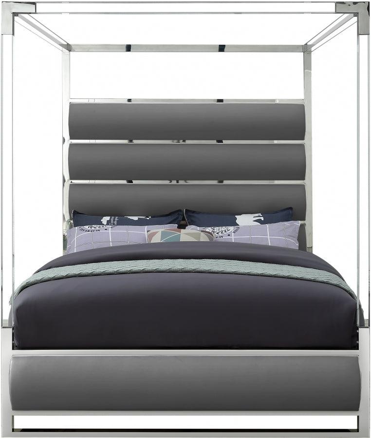 Meridian Furniture - Encore Faux Leather Queen Bed In Grey - Encoregrey-Q - ATL FURNITURE