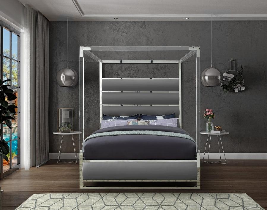 Meridian Furniture - Encore Faux Leather Queen Bed In Grey - Encoregrey-Q - ATL FURNITURE