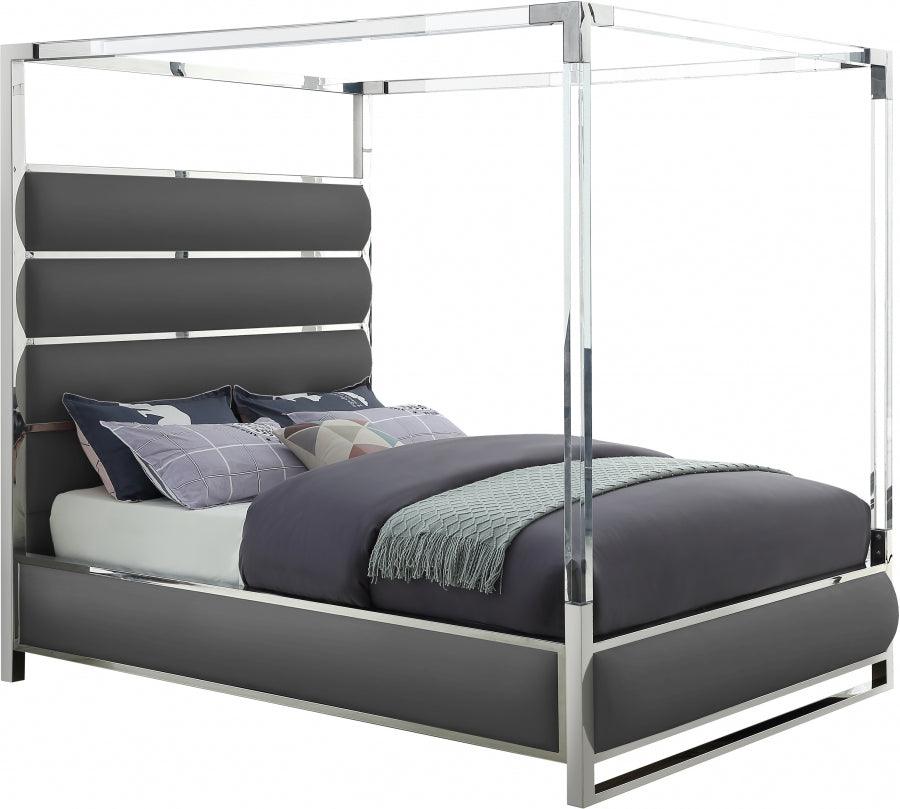 Meridian Furniture - Encore Faux Leather Queen Bed In Grey - Encoregrey-Q - ATL FURNITURE