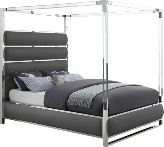 Encore Faux Leather King Bed In Grey - Encoregrey-K - ATL FURNITURE