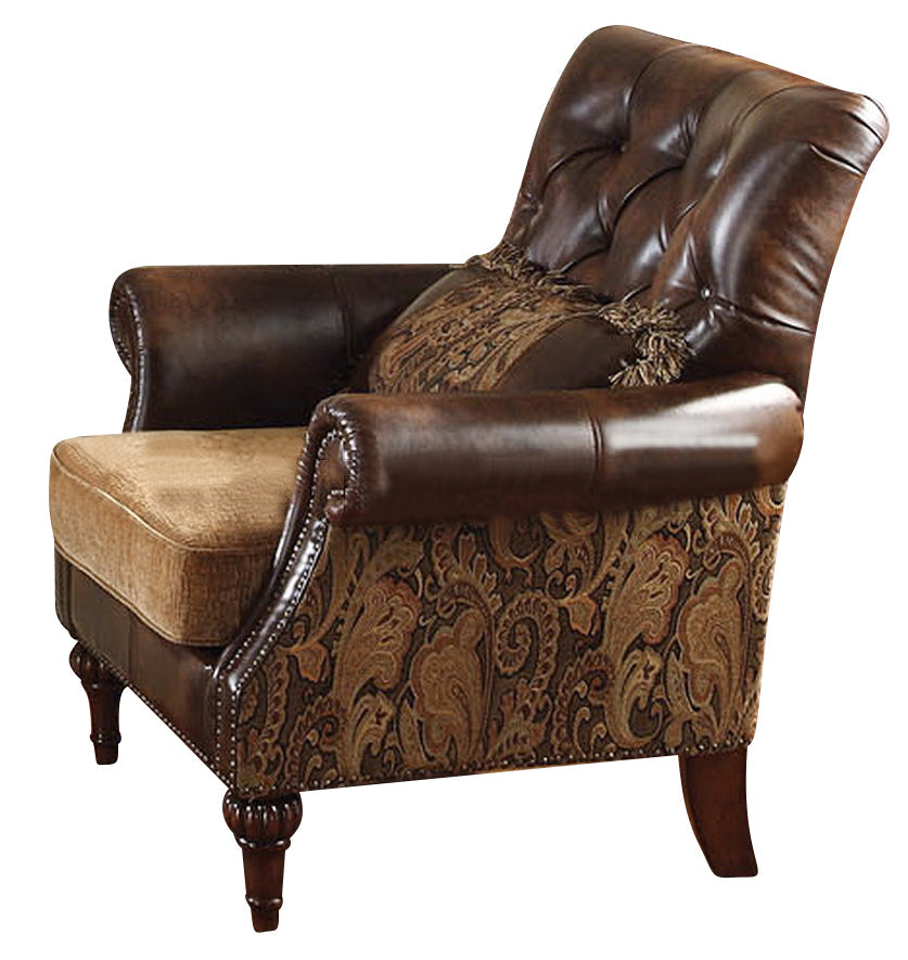 Acme Dreena Traditional Bonded Leather and Chenille Chair 05497 - ATL FURNITURE