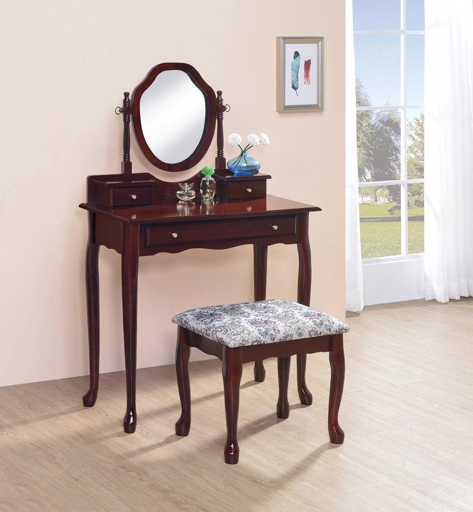 Traditional Brown-Red Vanity Set - ATL FURNITURE