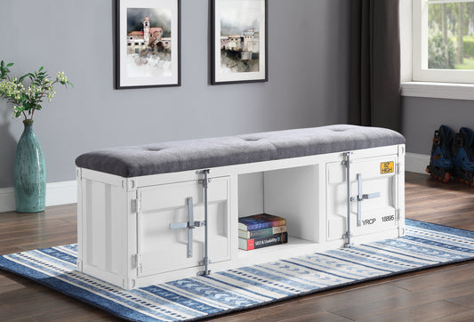 Cargo Gray Fabric & White Bench (Storage) - ATL FURNITURE