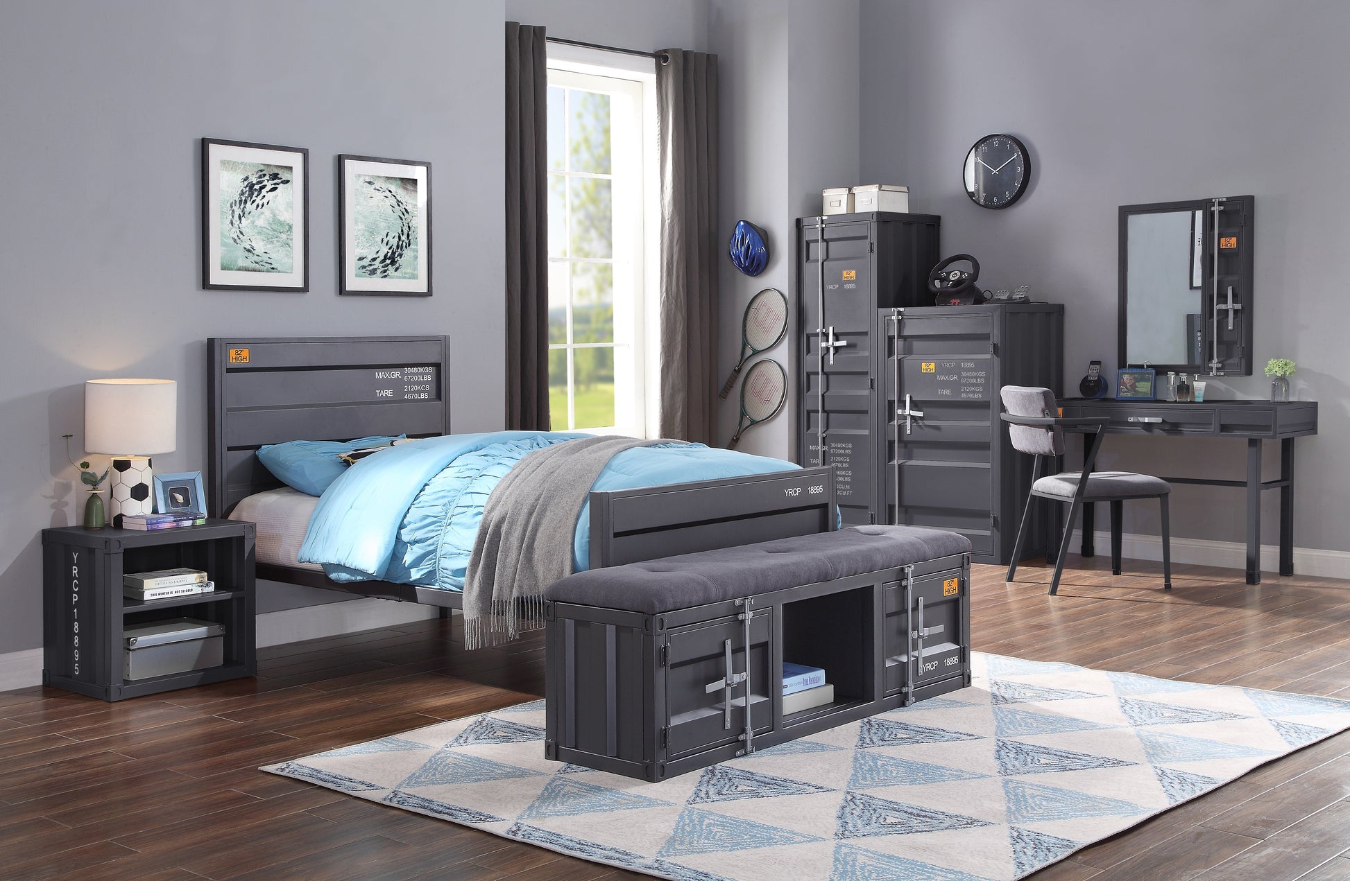 Cargo Gunmetal Twin Bed - ATL FURNITURE