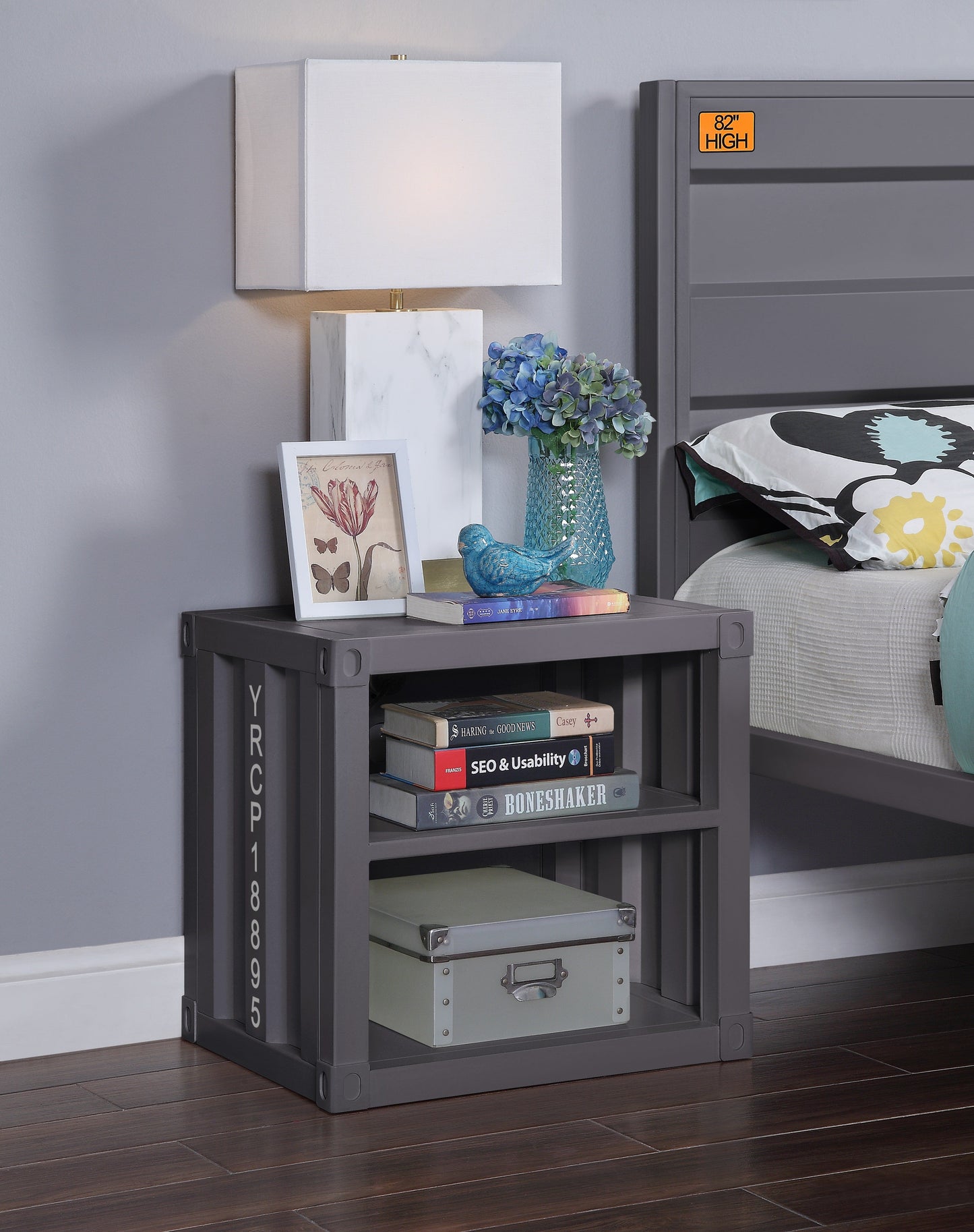 Cargo Gunmetal Nightstand (USB) - ATL FURNITURE