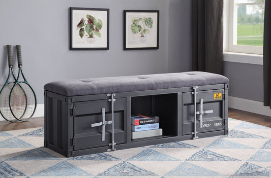 Cargo Gray Fabric & Gunmetal Bench (Storage) - ATL FURNITURE