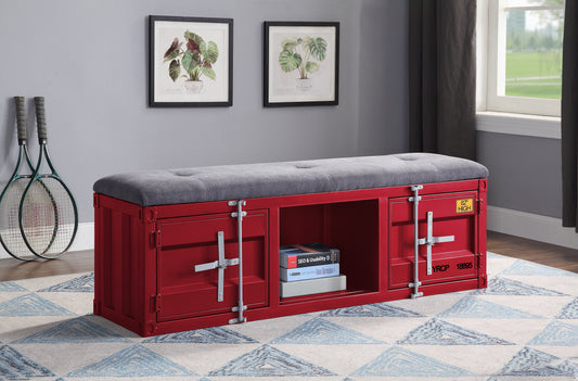 Cargo Gray Fabric & Red Bench (Storage) - ATL FURNITURE