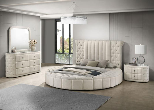 Sonya 4-Piece Upholstered Eastern King Bedroom Set Ivory