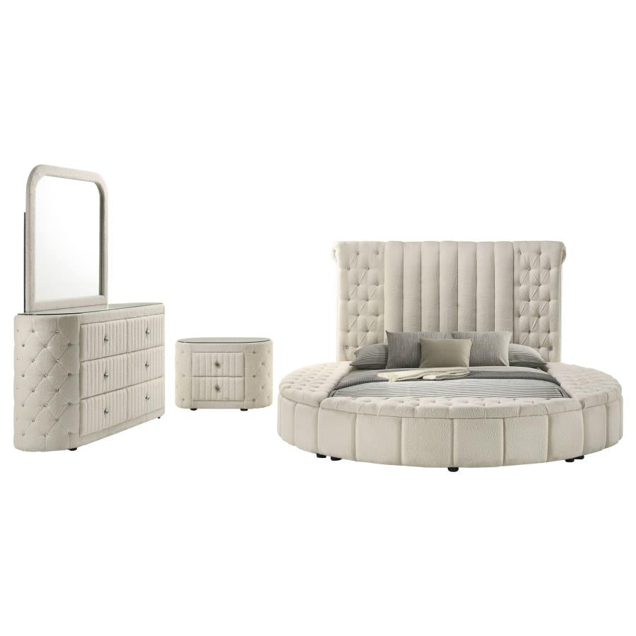 Sonya 4-Piece Upholstered Eastern King Bedroom Set Ivory
