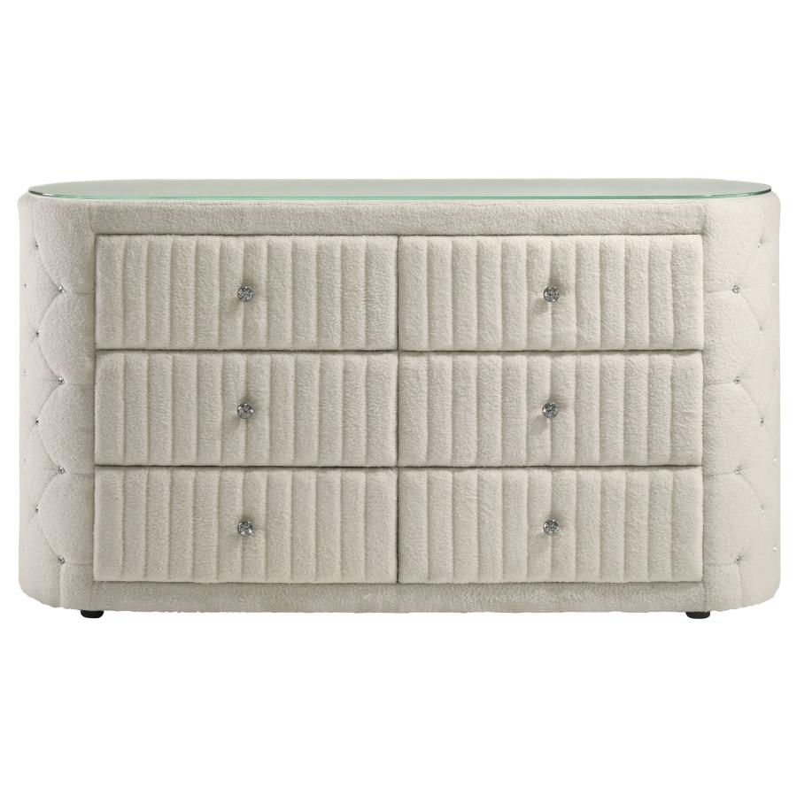 Sonya 6-Drawer Upholstered Bedroom Dresser Ivory