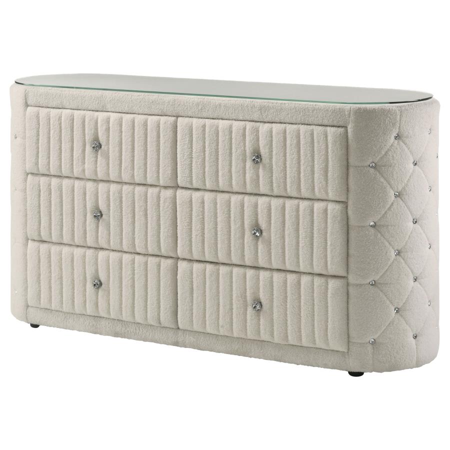 Sonya 6-Drawer Upholstered Bedroom Dresser Ivory