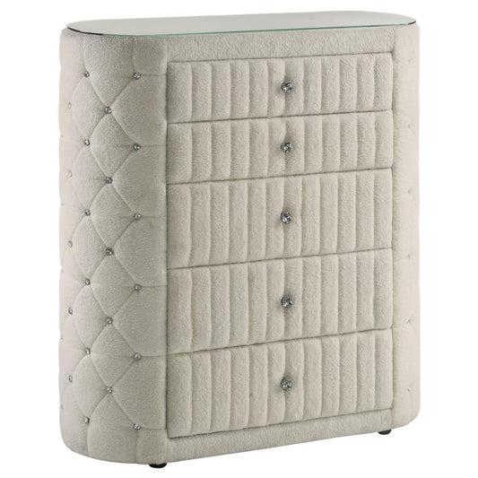 Sonya 5-Drawer Upholstered Bedroom Chest Of Drawers Ivory