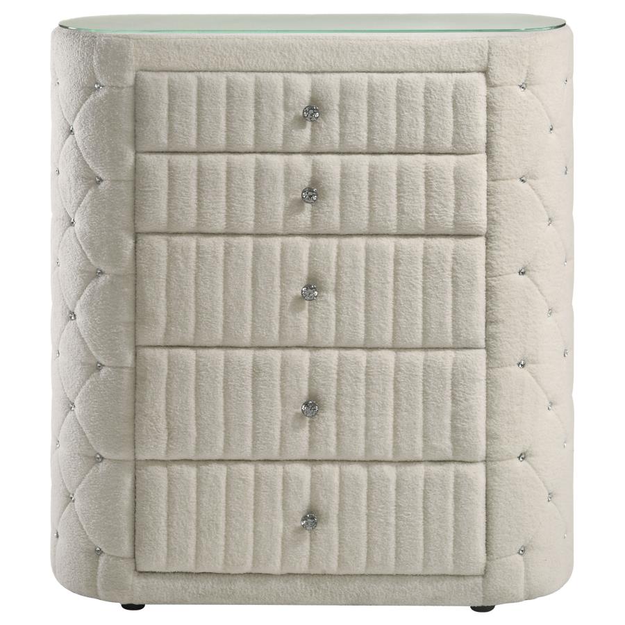 Sonya 5-Drawer Upholstered Bedroom Chest Of Drawers Ivory