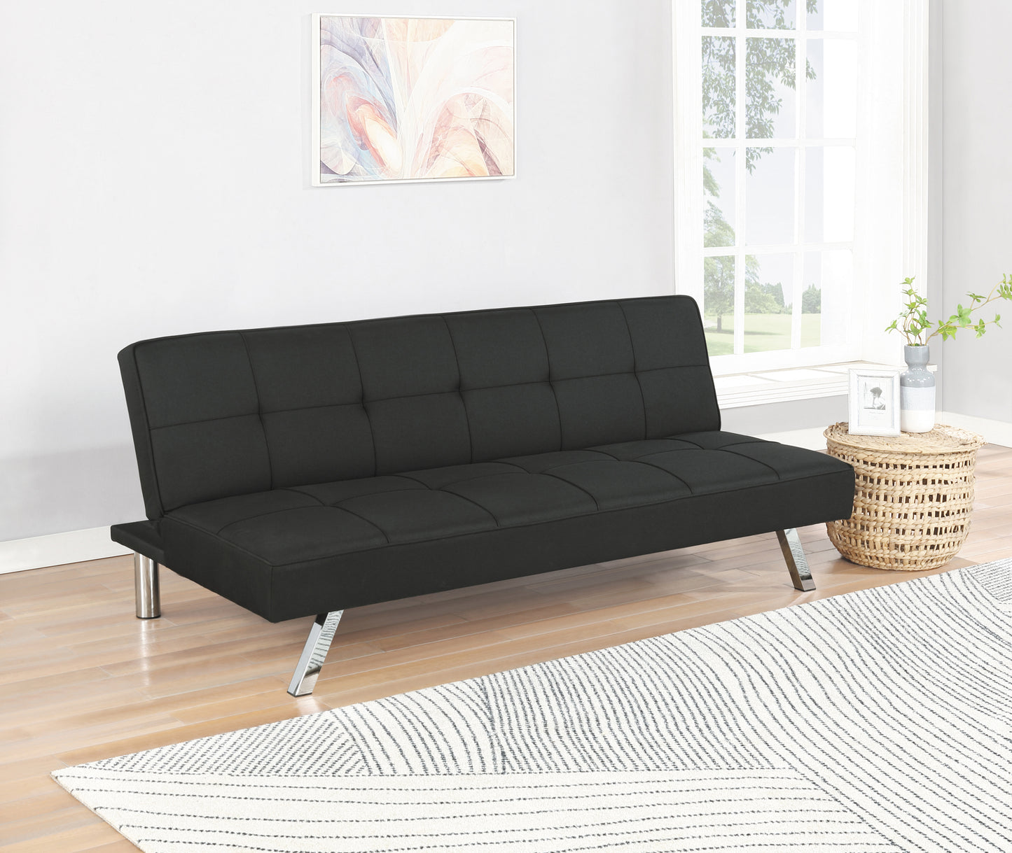 Joel Upholstered Tufted Convertible Sofa Bed Black
