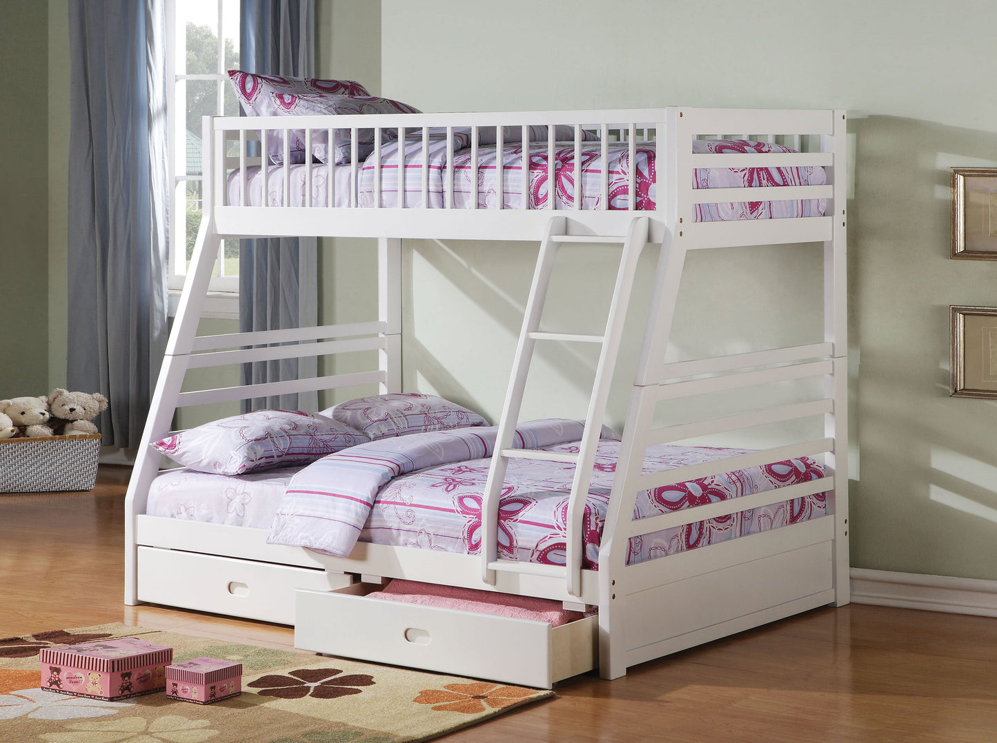 Jason White Bunk Bed (Twin/Full) - ATL FURNITURE