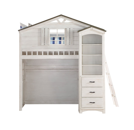 Tree House Weathered White & Washed Gray Loft Bed (Twin Size) - ATL FURNITURE