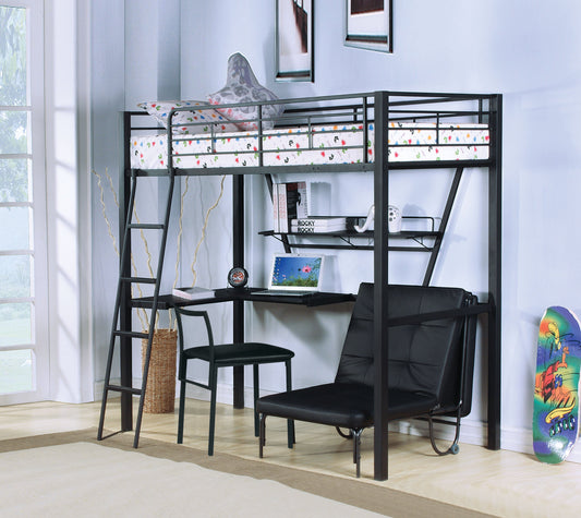 Senon Silver & Black Loft Bed & Desk - ATL FURNITURE