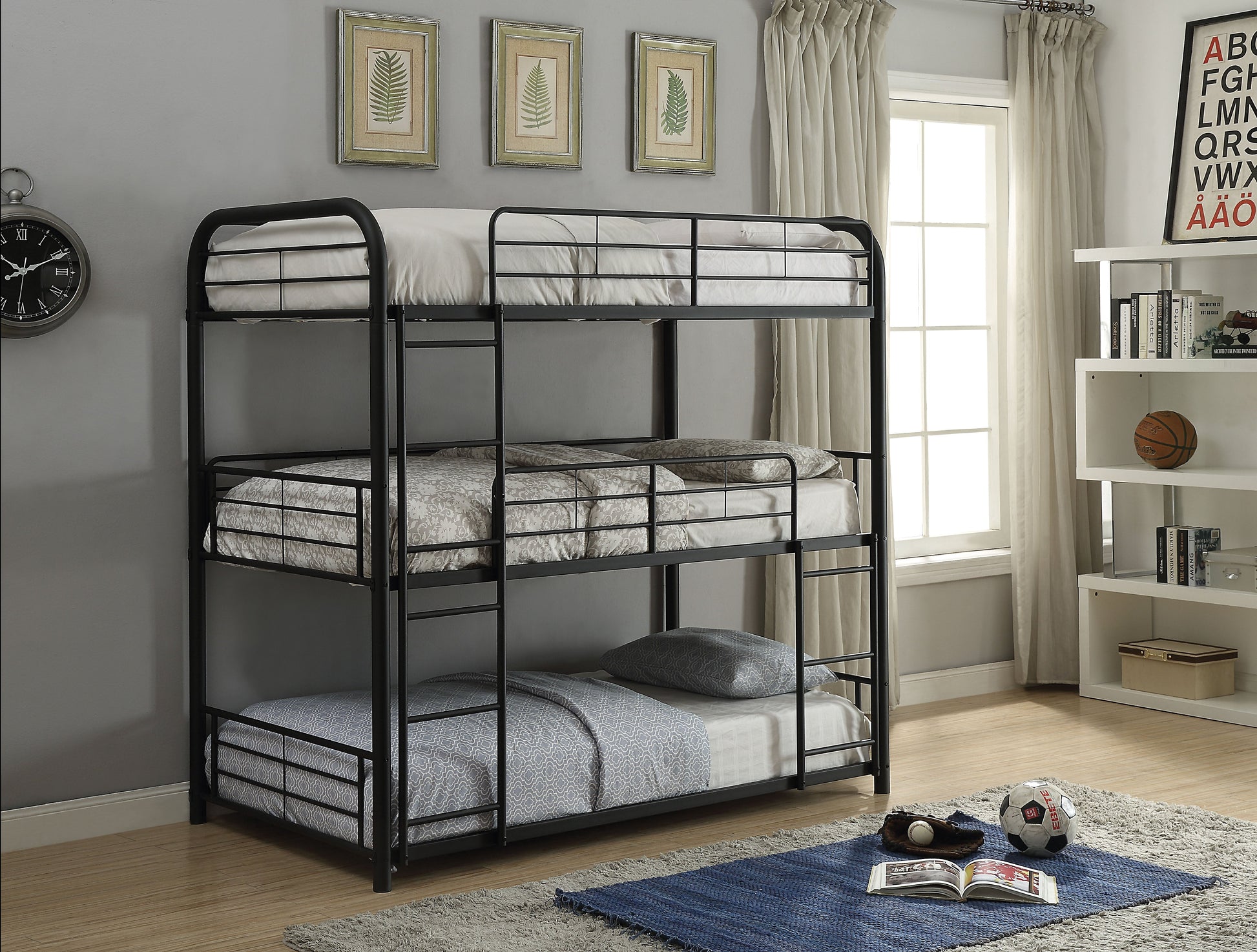 Cairo Sandy Black Bunk Bed (Triple Full) - ATL FURNITURE