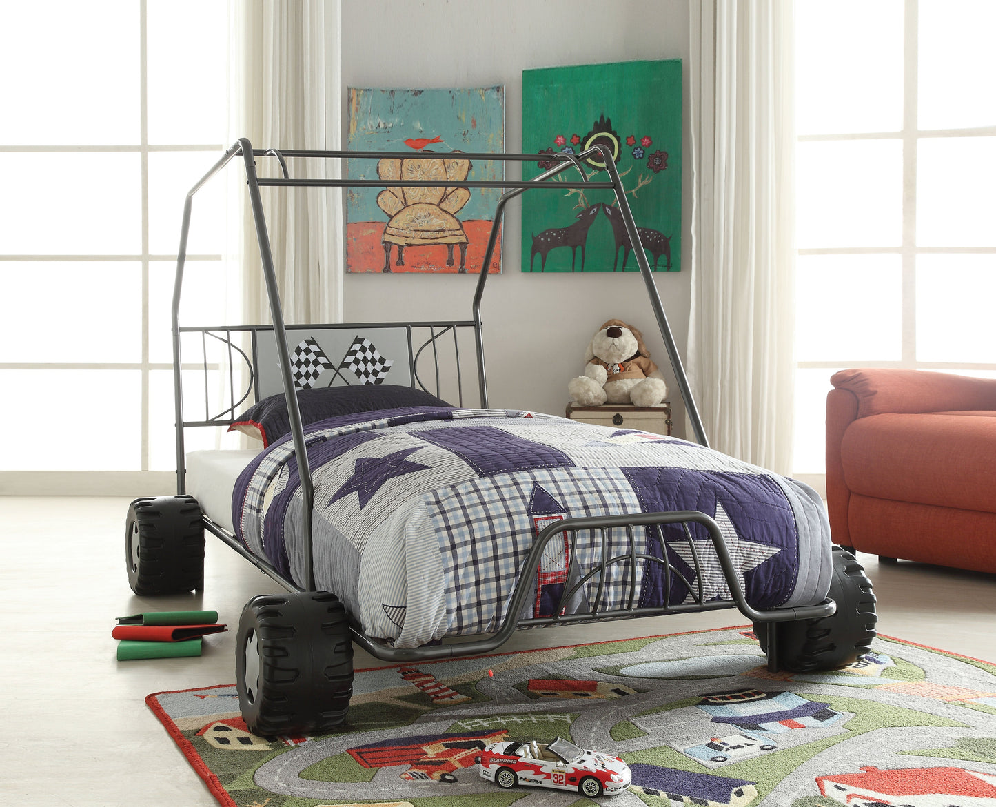 Xander Gunmetal Go Kart Twin Bed - ATL FURNITURE