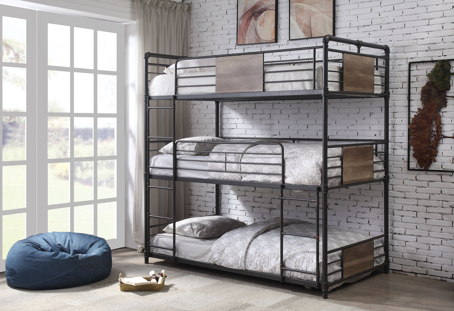 Brantley Sandy Black & Dark Bronze Hand-Brushed Bunk Bed (Triple Twin) - ATL FURNITURE