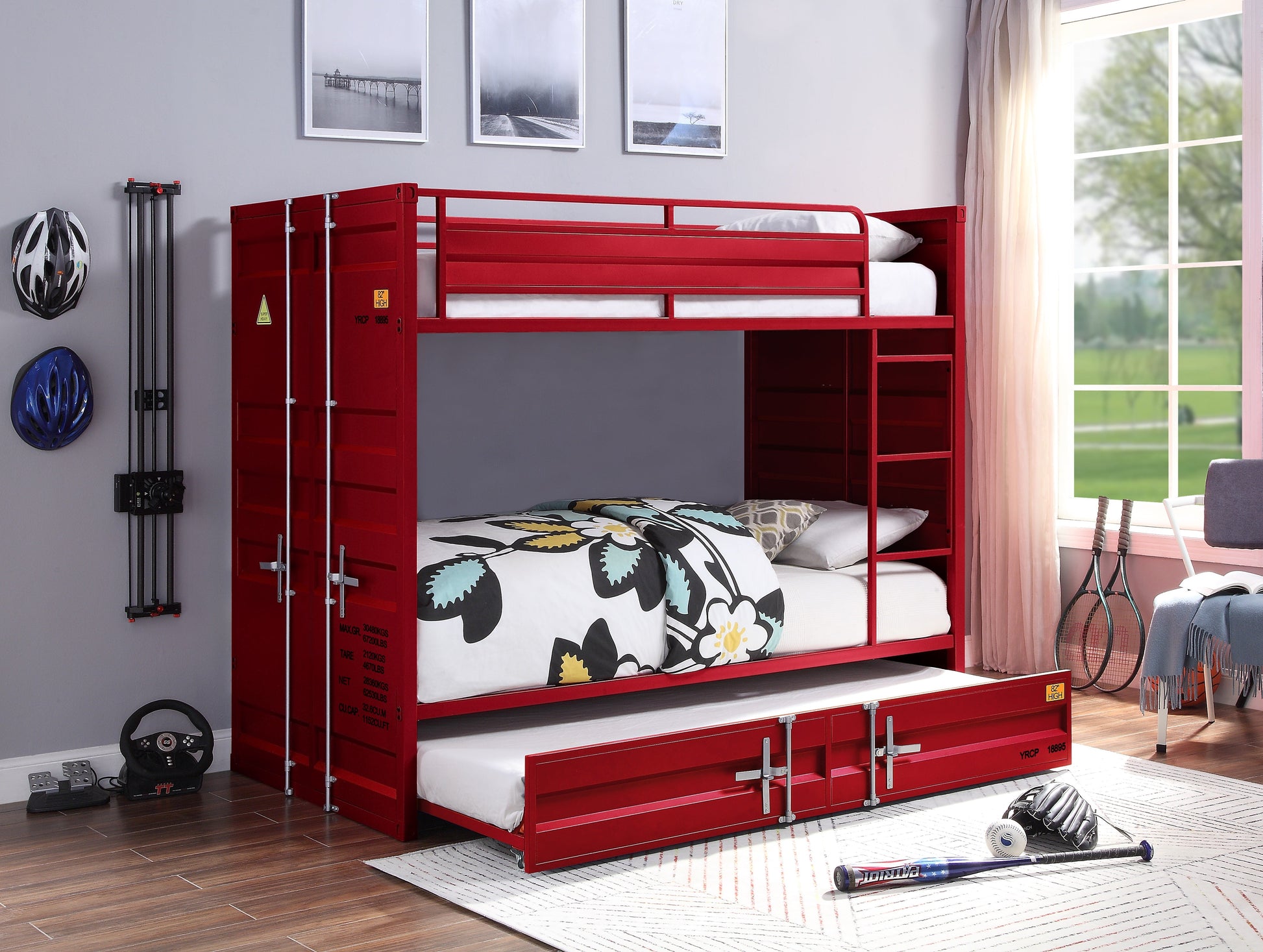 Cargo Red Bunk Bed (Twin/Twin) - ATL FURNITURE