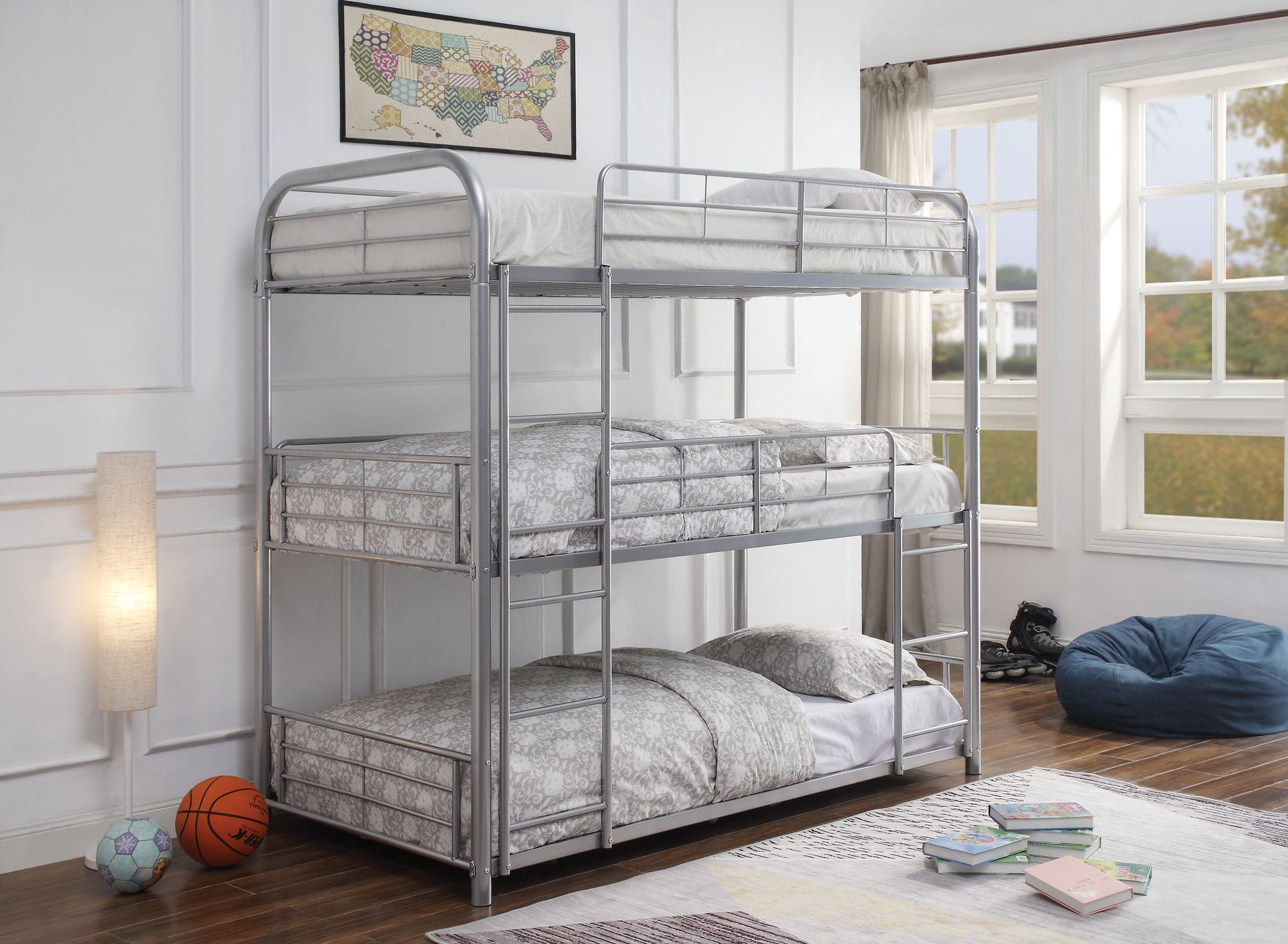 Cairo Silver Bunk Bed (Triple Twin) - ATL FURNITURE