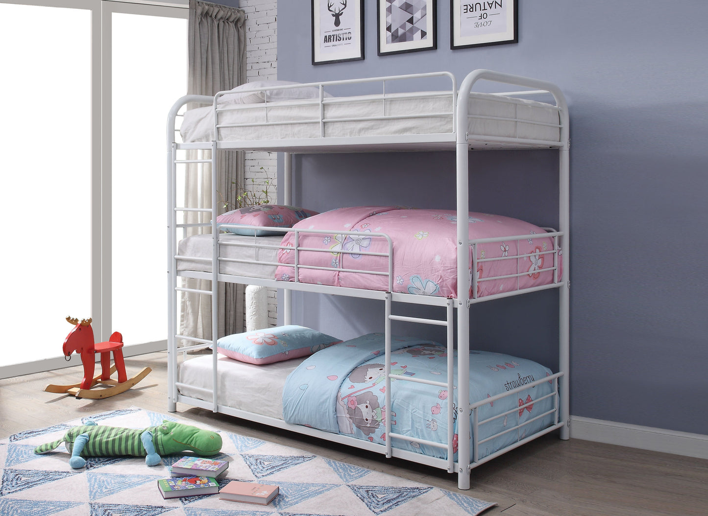 Cairo White Bunk Bed (Triple Twin) - ATL FURNITURE