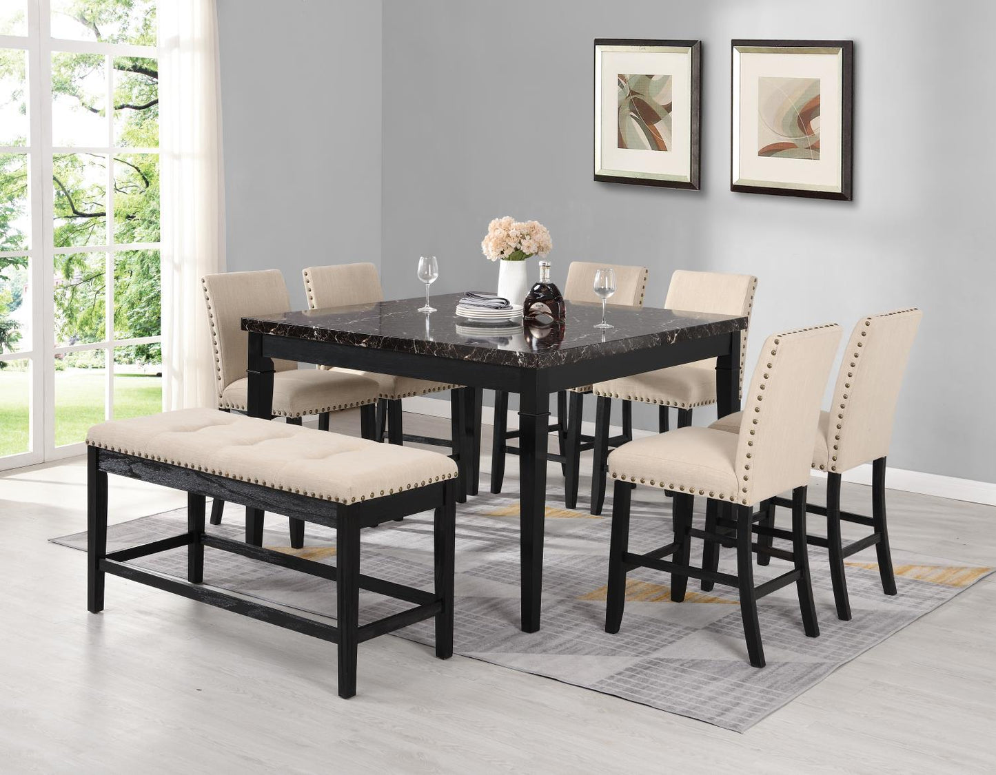 Black Marble Design Counter Table - ATL FURNITURE
