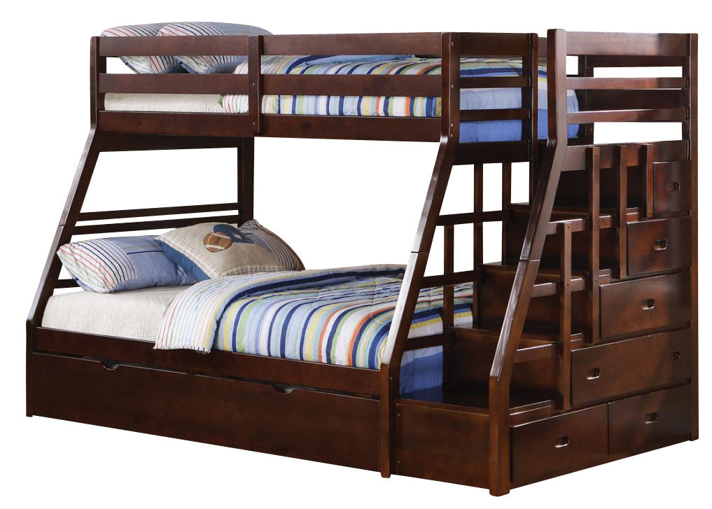 Acme Jason Twin over Full Bunk Bed with Storage Ladder and Trundle in Espresso 37015 - ATL FURNITURE