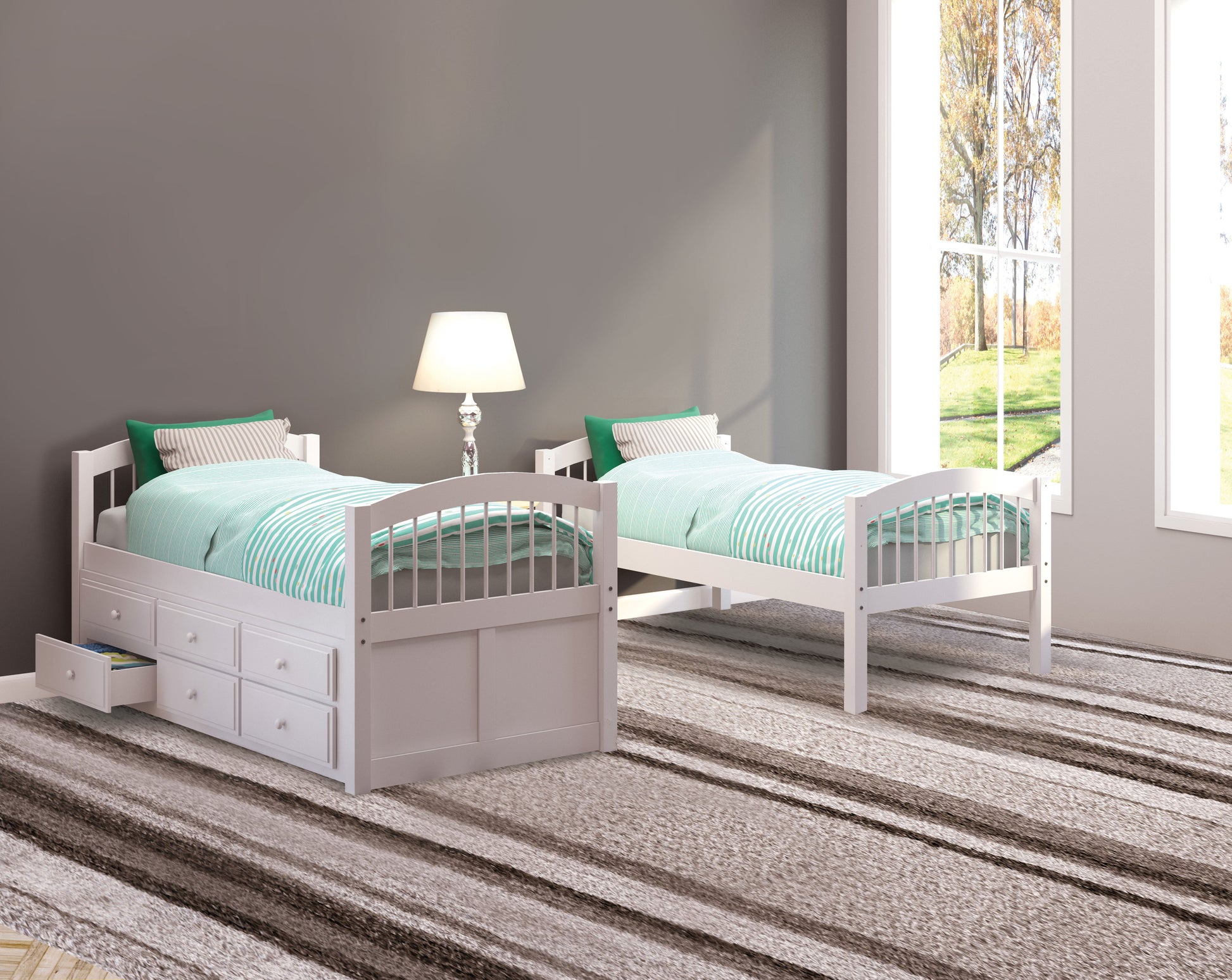 Micah White Bunk Bed & Trundle (Twin/Twin) - ATL FURNITURE