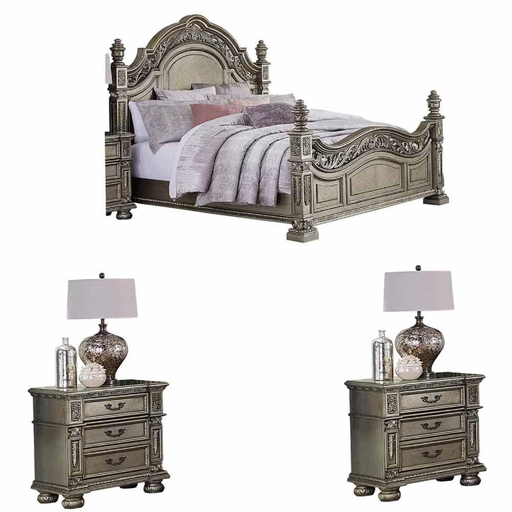 Homelegance - Catalonia 3 Piece Queen Bedroom Set In Platinum Gold - 1824Pg-1-3 - ATL FURNITURE